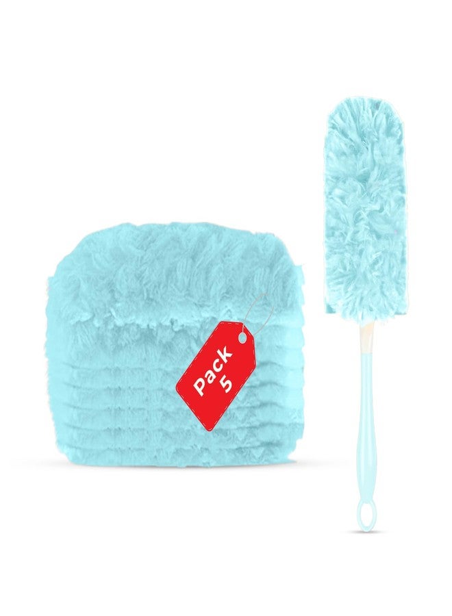 MAXOSHINE Microfiber Feather Duster for Home Cleaning with 5 Refills-Multipurpose Dusting Brush with Bendable Head Ideal for Cleaning AC Vents Car Blinds Furniture Hard-to-Reach Gaps (Blue, Short Handle) - Image 1